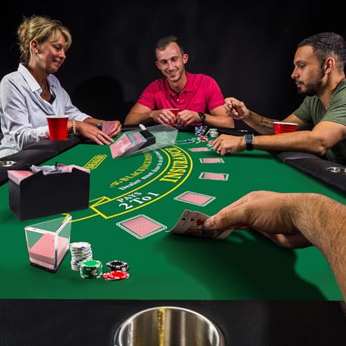 GSE Games & Sports Expert 36" x 72" Casino Layout Felt, Professional Casino Tabletop Mat for Parties, Casino Poker Game Night - style: Blackjack