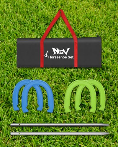 NQV Horseshoe Outside Game, Horse Shoe Game Kit, Horseshoe Set for Kids Adults. - style: outdoor horseshoe blue & green