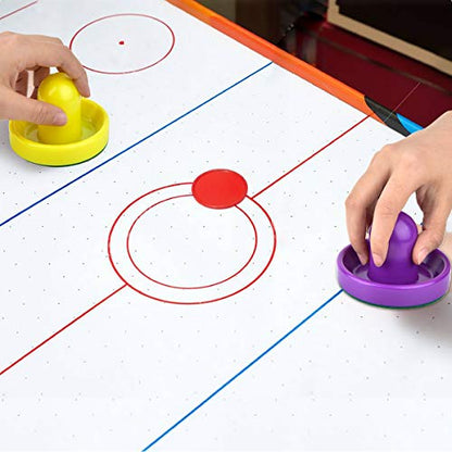 Coopay Air Hockey Pushers and Pucks, Air Hockey Paddles with Felt Bottoms, Goal Handles Paddles Replacement Accessories with a Drawstring Bag for Game Tables (4 Striker, 8 Red Puck Pack) - color: White, Pink, Yellow, Purple