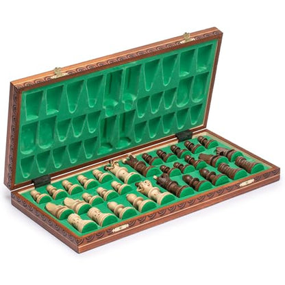 Husaria European International Wooden Chess Game Set, Ambassador - 21.7 Inches - Large-Size Chess Set with Handcrafted Chessmen and Felted Folding Board