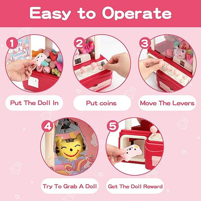 55 PCS Large Kids Claw Machine, Candy Vending Grabber, Prize Dispenser Toys for Girls Boys with Lights Sound, Electronic Claw Game Machine Toys for 3 4 5 6 7 8 Years Old Girls