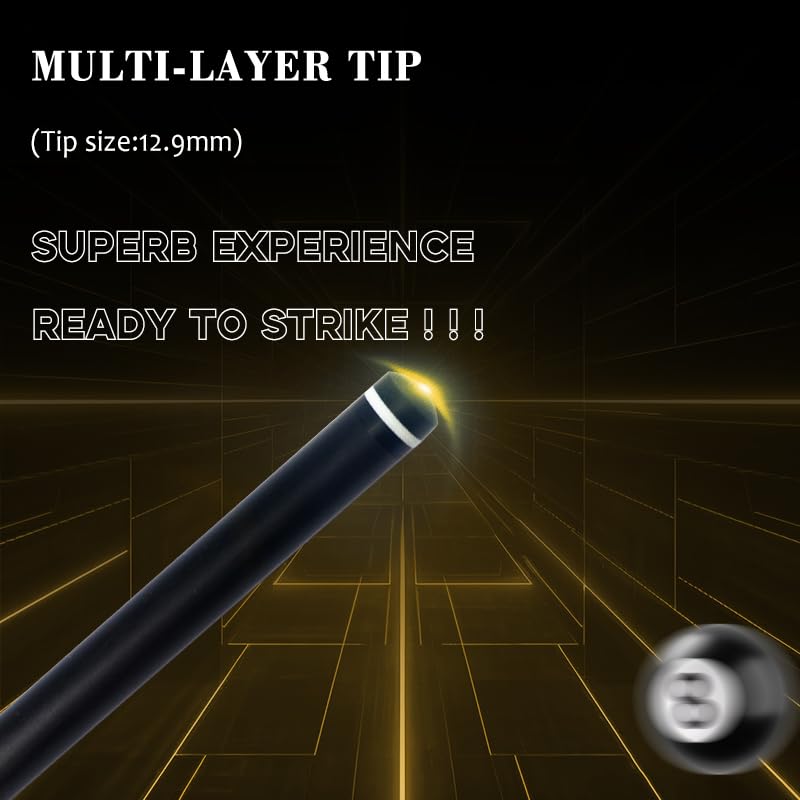100% Carbon Fiber Shaft Billiard Cue 58" 19-21oz 1/2 Joint Carbon Fiber Pool Cue Stick 12.9mm Cue Tip - color: Yellow