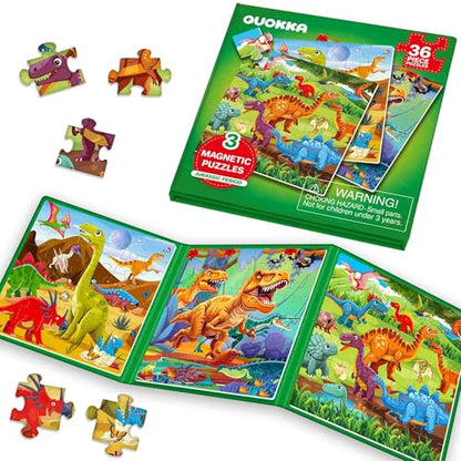 QUOKKA Magnetic Puzzles for Kids Ages 4-6 – 36 Pieces Sudoku Toddler Puzzles Ages 2-4 – Travel Games for Kids 3-5 – Jurassic Toddler Travel Toys – Car Airplane Road Trip Games for Boys & Girls - style: 9. DINO 36 PCS