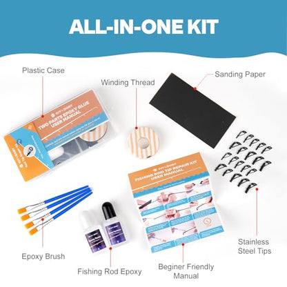 OJYDOIIIY Fishing Rod Tip Repair Kit, 10/20 Replacement Pole Tips with Complete Supplies, Parts and Instructions - color: 20 Tips