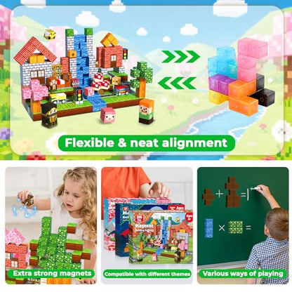 Annexfun Magnetic Blocks - 300PCS Magnetic Building Blocks Road Forest Magnetic Cubes - Sensory Toys for Montessori Toddler Birthday Gifts -STEM Construction Toys for Kids Ages 3+ for Boy & Girl