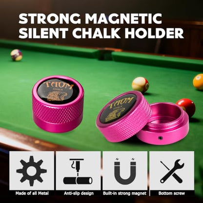 TAOM Upgrade Pool Chalk Holder Round Shaped Practical Tool Billiards Accessories Magnetic Mini Chalk Tip Case Container Round Box Billiards,Cue Tip Tool Scuffer Shaper - color: 2-Single Chalk holder-Pink