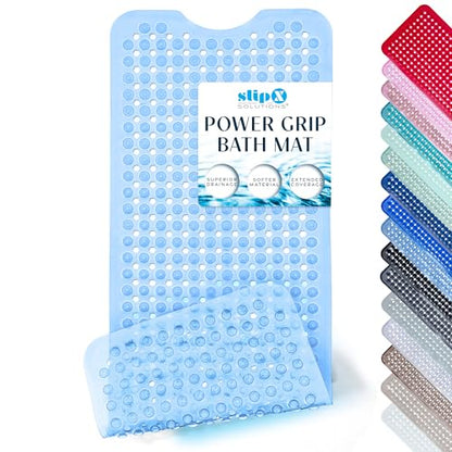SlipX Solutions Power Grip Bathtub Safety Mat | Precision Grip Technology for Longer, Stronger, & Softer Wet Surface Protection | Clear Light Blue 39"x16" - color: Clear Light Blue