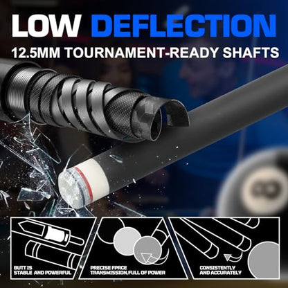 Banly Carbon Fiber Pool Cue Stick - Billiard Pool Stick for Adults, Low Deflection Pool Stick with Metal Ring Professional Cue Stick with Box Case - color: Blue