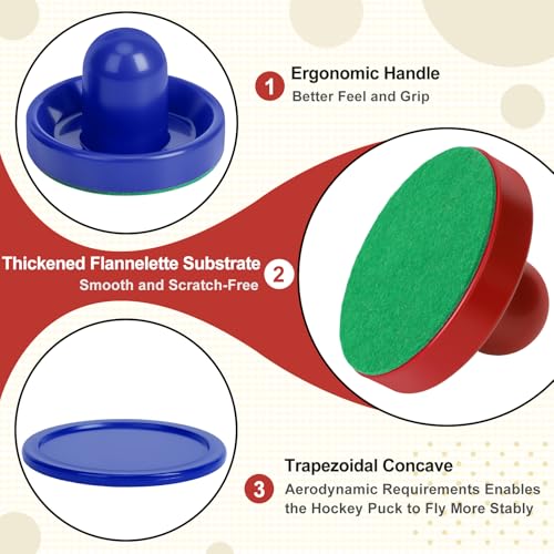 Coopay Air Hockey Paddles and Pucks, Air Hockey Pushers with Nylon Storage Bag, Goal Handles Paddles Replacement Accessories for Game Tables(4 Pushers 96mm with Pads, 8 Pucks 64mm) - color: Red, Blue