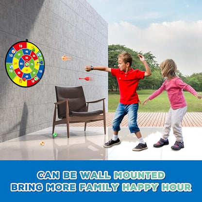 Large Dart Board for Kids, Kids Double-Sided Dart Board with Sticky Balls and Darts, Indoor/Outdoor Sport Fun Party Play Game Toys, Gifts for 3 4 5 6 7 8 9 10 11 12 Year Old Boys Girls - style: M026
