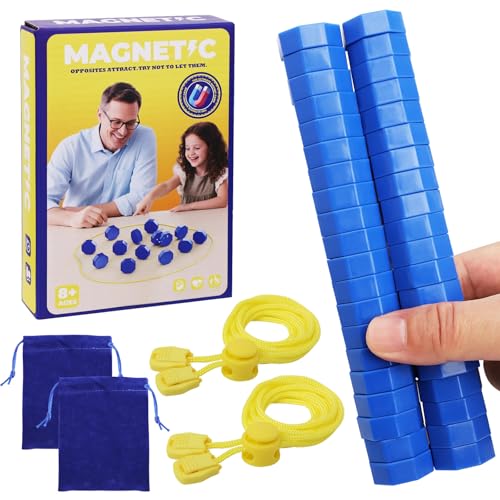 Upgraded Magnetic Chess Game with 40 Magnetic Stones & 2 Adjustable Ropes – Portable Strategy Game for Family Night, Travel, Party Toy STEM/Logic/Strategy Games for Kids & Adults, (Blue) - color: Blue