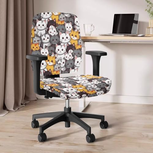 Office Chair Covers Stretchable Cat Gaming Chair Armrest Pads 4-Pc Set Unique Washable Dustproof Seat Cover for Office Chairs with Stylish Design - color: Cat