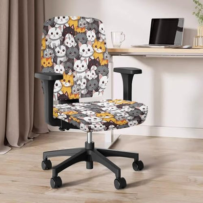 Office Chair Covers Stretchable Cat Gaming Chair Armrest Pads 4-Pc Set Unique Washable Dustproof Seat Cover for Office Chairs with Stylish Design - color: Cat