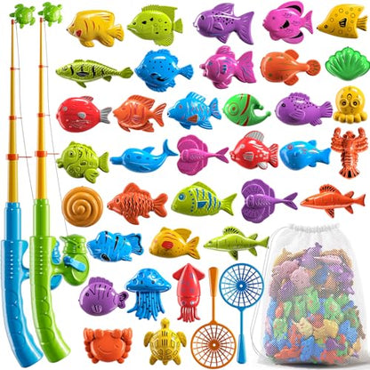 NIPLOOOW Magnetic Fishing Game Pool Toys for Kids 3-5, Water Table Bathtub Kiddie Party Toy with Pole Rod Net Plastic Floating Fish, Outdoor Toys for Boys Girls Kids Age 3 4 5 6 7 8 Year Old - style: 40PCS