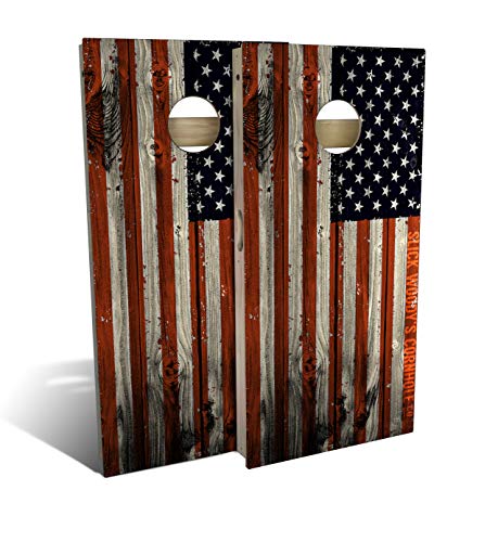 Slick Woody's Professional-Grade Cornhole Boards - 4'x2' Solid Wood Regulation Woodgrain Flag Bean Bag Toss Game with 8 Resin Filled Bags - color: Vertical Flag