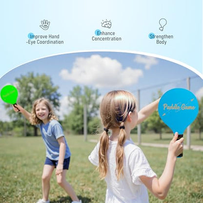 TEILLNET Paddle Ball Set, Outdoor Games for Adults and Family, Badminton Sets for Backyards Yard Game with 4 Rackets 4 Balls 8 Birdies, Beach Toys Pool Lawn Outside Park Camping Family Games Gifts - color: Beach Paddle Ball Set
