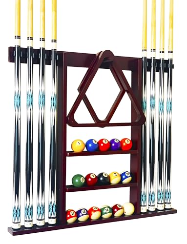 Wall Mount Pool Cue Stick Holder Hold 8 Cues, Pool Stick Holder, Billiard Cue Rack For Pool Table Accessories. Pool Table Stick Holder Made Of 100% Solid Wood (Mahogany) - color: Mahogany