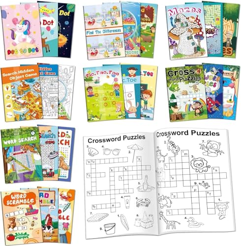 Kalysky 24 Mini Activity Books for Kids Party Favors Ages 4-8 8-12,Fun and Challenges Include Mazes, Dot to Dot,Word Search, Word Scramble and More for Goodie Bag Stuffer Classroom Activity - color: 24 Activity Books