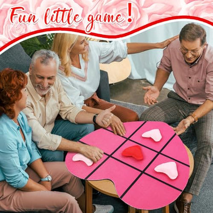 Reallnaive 2 Set Valentine's Day Tic Tac Toe Game Include 2 Pcs Heart Shaped Mats 20 Heart Bean Bags Toss Valentine Party Activities for Couple Adults Family Indoor Outdoor Galentine Party Game - style: Valentine's Day