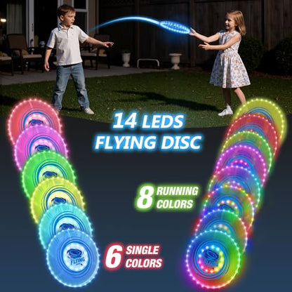 HYES 2 Pack Light up Flying Discs for Kids, 45 LEDs, 14 Lighting Modes, Rechargeable Glow in The Dark Flying Ring for Beach, Camping, Outdoor Game, Sport Toys for Teens Boys Adult - size: 2PCS: 10in + 10in