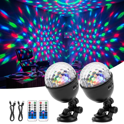 2 Pack Mini Cupcake Disco Ball Lights Rotating Sound Activated Night Lamp | Remote Control Timer Setting, Suction Cup Base for Easy Set, Dome Cover Soft Ambient Lighting, Holiday Gift, Bedroom Decor
