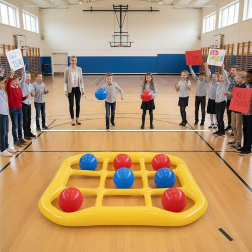 Giant Tic Tac Toe Game for Kids and Adults - Jumbo Inflatable Outdoor Yard Games - Large Backyard Lawn & Beach Activity Set - Portable Inflatable Family Strategy Game with 10 Tossing Balls