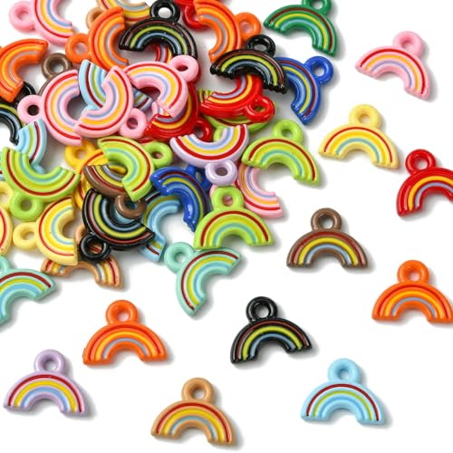 Stiesy Baking Paint Acrylic Rainbow Charms 50Pcs, Mixed Color Dainty Dangle Rainbow Charm Pendants for Jewelry Making, DIY Craft Supplies and Pride Accessories - color: Rainbow-50pcs