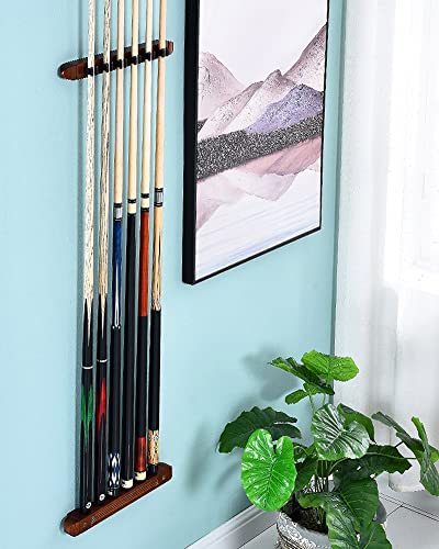 Classic Pool Cue Rack Wall Mounted Pool Stick Holder, Wooden Table Pool Cue Rack That Can Hold 6 Billiard Cues, Easy to Install