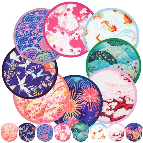 Gejoy 24 Pcs Foldable Fan Japanese Foldable Fan Style Summer Flower Handheld Round Folding Flying Disc for Women Man Daily Use Festival Wedding Party Favors Decorations Portable, 8 Style - color: Japanese Fan