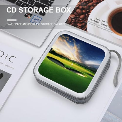 Golf Course CD Case Holder Hard Plastic DVD Disc Storage Case Holder DVDs Wallet Holders with Zipper Disc Cases Storage Binder CD/DVD Case Wallet for Car Home Office Travel