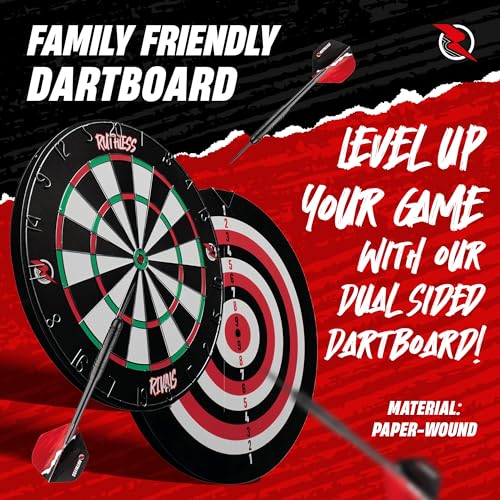 Ruthless | Rivals Family Dart Board Game | 18 * 1 Double Sided Dartboard Set Including 2 Sets of Darts (DB074).