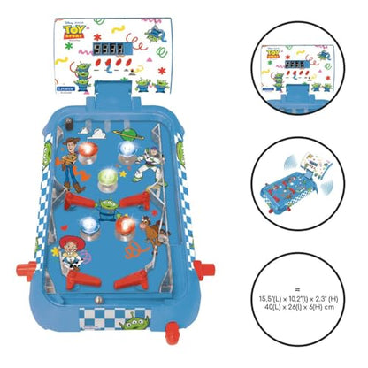 LEXiBOOK, Toy Story, Electronic Table Pinball, Digital Scoring LCD, Sounds and Lights, 4 Flippers and 5 Bumpers, Adjustable Stands, Ball Included, Blue, JG610TS