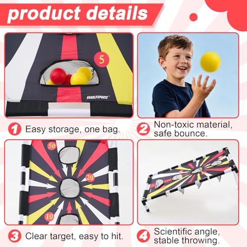 Seenelling Toss and Bounce Game Set Spring Toss Bounce Ball Game Include 6 Foam Bouncy Balls,1 Scoring Target, and 1 Scoring Target for Boys Girls Adults