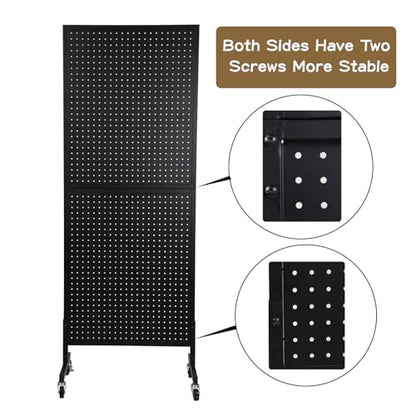 Eastern Tree Metal Pegboard Display Stand 2'x 5'with 30 Hooks, Pegboard Panels Display with Wheels, Peg Board Display Rack, Standing Pegboard Display- Black - color: Black