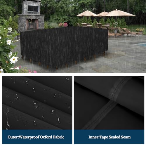 Easy-Going Rectangle Patio Furniture Cover Waterproof Outdoor Dining Table and Chair Cover Anti-UV Outside Sectional Sofa Set Covers (74"L x 47"W x 28"H, Black) - color: Black, size: 74"L x 47"W x 28"H