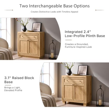 ACCOHOHO Modern Farmhouse Buffet Cabinet, 31.5" Sideboard Credenza, Modular Storage Cabinet with Framed Panel Fronts, Adjustable Shelves & Dual Base Design, Natural Oak - color: Natural Oak, size: 1 Piece