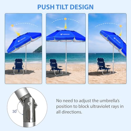 AMMSUN 6ft Folded Portable Travel Beach Umbrella with Sand Anchor Tilt Air vent UPF 50+UV Protection Fit In Suitcase Compact Foldable Telescopic umbrellas for Patio Garden Beach Pool Blue - color: 6ft Navy Blue
