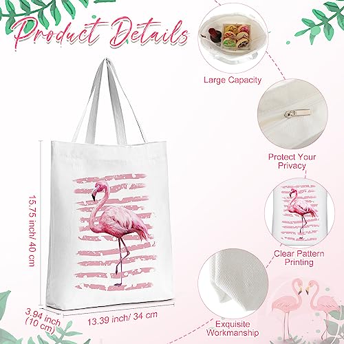 Sieral 2 Pcs Animal Lover Bag Gift for Women Travel Canvas Tote Portable Zipper Pouch Canvas Reusable Grocery Tote - style: Flamingo