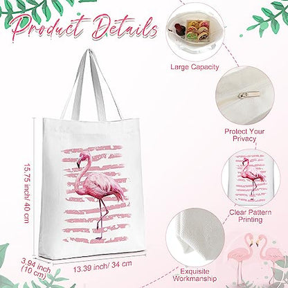 Sieral 2 Pcs Animal Lover Bag Gift for Women Travel Canvas Tote Portable Zipper Pouch Canvas Reusable Grocery Tote - style: Flamingo