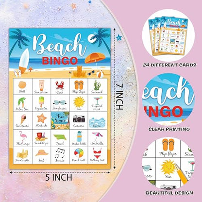 Beach Party Bingo Cards, Summer Bingo Games for 24 Players, Pool Party Games for Family Friends Large Group Activities, Beach Party Favors Supplies Decorations(33) - style: Beach