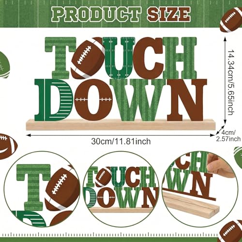 Touch Down Football Table Decorations Game Day Metal Table Sign with Wooden Base Football Sports Theme Tabletop Centerpieces for Man Boys Super Bowl Tiered Tray Decor Party Room Decor - style: Touch Down Football