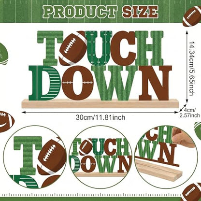 Touch Down Football Table Decorations Game Day Metal Table Sign with Wooden Base Football Sports Theme Tabletop Centerpieces for Man Boys Super Bowl Tiered Tray Decor Party Room Decor - style: Touch Down Football