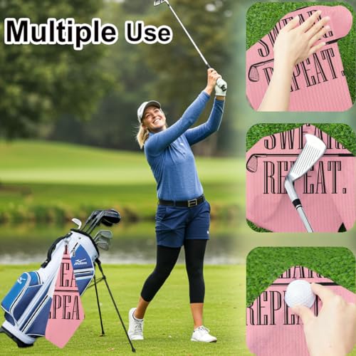 Swing Swear Repeat Microfiber Pink Golf Towel, Funny Towels for Golf Bags with Clip, Mother Day Retirement Birthday Gifts for Grandma Mom Sister Aunt Golfer Sport Lover, Ladies Golfs Towel, 16x24 Inch - color: Swing Swear Repeat Pink Golf