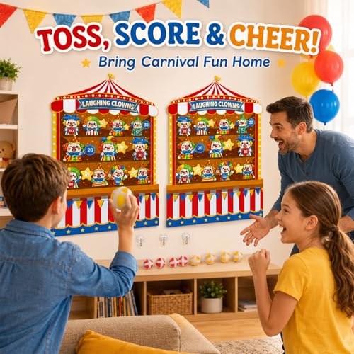 2 Pcs Dart Board with 12 Sticky Balls Theme Party Decorations Felt Cloth Toss Game for Family Games Birthday Party Outdoor Indoor Supplies(16.5 x 23.6 inches) - style: Circus Clown