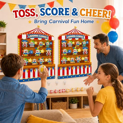 2 Pcs Dart Board with 12 Sticky Balls Theme Party Decorations Felt Cloth Toss Game for Family Games Birthday Party Outdoor Indoor Supplies(16.5 x 23.6 inches) - style: Circus Clown