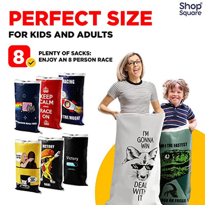 Potato Sack Race Bags | Yard Games | Durable, Interwoven Plastic | Fun, Meme Designs | Family Games For Kids And Adults | Party Supplies | Easter, BBQ, Picnic, Holiday | Set Of 8 | 23’’ x 40’’