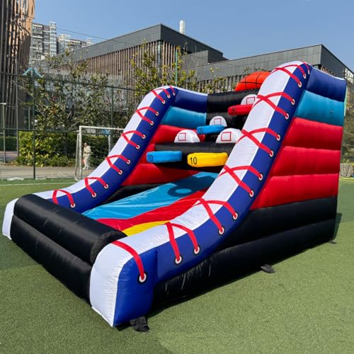 Inflatable Basketball Hoop Shot Inflatable Party Basketball Game | 10' L x 13' W x 10' H | with 5 Hoops, 4 Balls, Air Blower, Stakes for Birthday Parties, Lawn Games, School Events