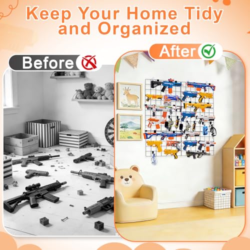 Wall Mount Toy Gun Storage Organizer,Organizer for Toy Guns with Shooting Practice Target Toys Storage Bag and Hooks,Toys Gun Holder Gun Rack for Foam Blasters Guns Accessories Game Room