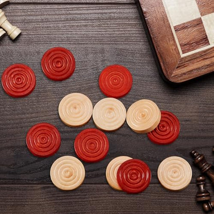 Sumind 48 Pcs Wooden Checkers Pieces 1.06 Inch Checker Pieces in Drawstring Storage Pouch Board Game with Stackable Ridge for Travel Office Backgammon Game (Red, Natural) - color: Red, Natural