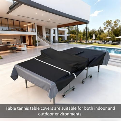 Indoor/Outdoor Ping Pong Table Cover Waterproof, Dustproof, UV-Resistant Durable Foldable Ping Pong Table Cover Fits 9x5-Foot Tables (Black & Gray)